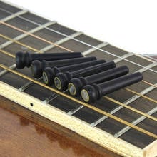 FLEOR-Pines de puente de ébano para guitarra acústica, alfileres de cuerda, pines de extremo de 5mm, punto de abulón y Círculo de latón en la cabeza, 6 uds. 2024 - compra barato