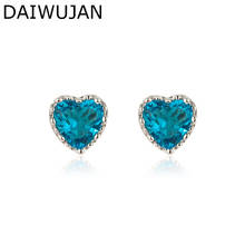 DAIWUJAN Exquisite Heart Blue Zircon Stud Earrings For Women Girls Cute 925 Silver Crystal Earrings Anniversary Wedding Jewelry 2024 - buy cheap