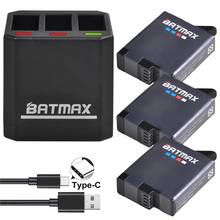 Batmax para gopro hero 8/hero 7/6/hero 5, acessórios para bateria de íon-lítio + carregador triplo usb com porta tipo c 2024 - compre barato