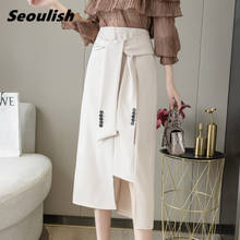 Seoulish 2021 New Elegant Women's Wrap Skirts with Sashes High Waist Female Office A-Line Split Long Skirts Spring Summer Saia 2024 - buy cheap