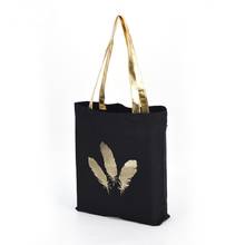 Wholesale 200Pcs/Lot Black Cotton Canvas Shopping Bags with Metallic Handles Custom Logo Printed School Shoulder Carry Tote Bag 2024 - buy cheap