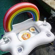 Cubo de fiesta en la piscina de verano, soporte de taza de nube de arcoíris, flotador de piscina inflable, Enfriador de cerveza, mesa, Bar, bandeja, anillo de natación de playa 2024 - compra barato