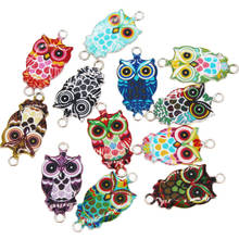 6PCS 13x27mm rhodium color alloy enamel owl bracelet link accessories necklace jewelry making DIY earring accessories 2024 - buy cheap