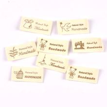 mixed 50pcs Handmade printed Beige cotton Woven Label For Clothing Care Labels Cartoon Shoes Bags Washable Garment Tags 2024 - buy cheap