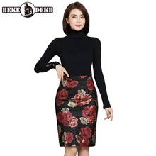 Genuine Leather Wrap Skirts Office Lady Flowers Print High Waist Knee-Length Micro-Elasticity Women Sheepskin Skirts Autumn 2024 - buy cheap