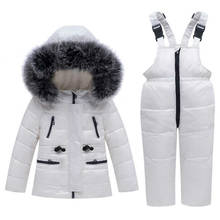 Conjunto de ropa de nieve para niño y niña, chaqueta impermeable de plumón de pato blanco, abrigo y pantalones de babero, Parka para invierno-30 2024 - compra barato