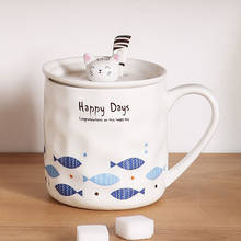 Japanese Style Cup Cute Cat Cup with Lid Spoon Creative Ceramic Cup Milk Cup Children Breakfast Mug Cartoon Coffee Mug 2024 - buy cheap