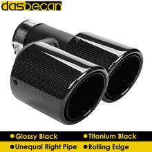 Dasbecan Unequal Glossy Black Carbon Fiber Exhaust Pipe Titanium Car Dual H Model Muffler Exhaust Tip Rolling End Tips Universal 2024 - buy cheap