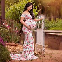 Large Pregnant Dresses For Photo Shoot Long Loose Short Sleeves V-Neck Floral Pattern 2021 Women Dresses Maternity clothes 2024 - buy cheap