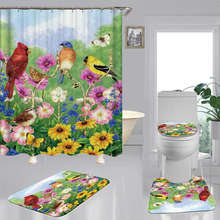 Nature Flower Bird Waterproof Fabric Shower Curtain Non-Slip Bath Mat Toilet Cover Rugs Art Home Bathroom Decor Set 2024 - buy cheap