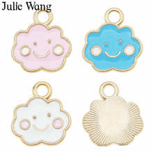 Julie Wang 12PCS Enamel Cartoon Clouds Charm Smiling Happy Alloy Gold Tone Necklace Bracelet Earrings Jewelry Making Accessory 2024 - buy cheap