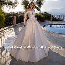 Mbcullyd-vestido de noiva longa de cetim, para baile de casamento, cauda e laço, costas nuas, tamanho grande, 2020 2024 - compre barato
