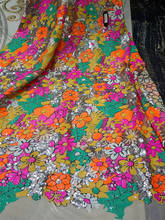 Requintado multi-cor lantejoulas densa malha de tule Africano Nigéria tecido de renda Francesa bordado adequado para a saia do vestido de pano DIY 2024 - compre barato