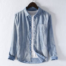 New Mens casual cotton corduroy long-sleeved shirt autumn square collar blue shirts men brand fashion shirt for men chemise 2024 - buy cheap