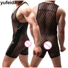 Mens Undershirts Sexy Mesh Bodysuit See Through Jumpsuit Wrestling Singlet Underwear Leotard Dance Clubwear Boxer Shorts Pouch 2024 - buy cheap