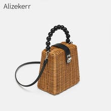 Beach Handbag Women Hand-Woven Braided Bead Box Rattan Straw Shoulder Bag Ladies Ethnic Straw Tote Bag Holiday Women Travel Bag 2024 - buy cheap