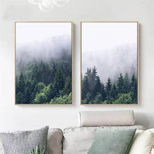 Cuadro de pared de paisaje natural y bosque de niebla, lienzo nórdico, impresión artística, pintura escandinava, póster de decoración moderna para sala de estar 2024 - compra barato