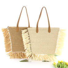 New raw edge mustache tassel straw bag large capacity shoulder woven bag casual female beach handbag Woman fashion shopping bag 2024 - buy cheap