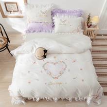 100% algodão amor floral bordado princesa conjunto de cama de renda dupla conjunto de fronhas de cama tecido para casa 2024 - compre barato