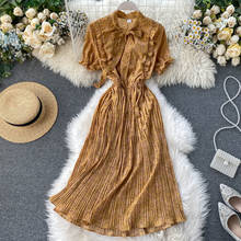 2020 Summer Bow Ruffles Floral Print Dress Women Long Chiffon Dress Pleated Beach Elegant Vintage Party Dresses Vestidos P577 2024 - compre barato