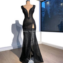 Elegant Black Mermaid Evening Dress Floor-Length Prom Dress Lace Robe De Soiree Aibye Slit Vestido de festa Dubai Formal Dress 2024 - buy cheap