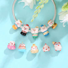 Real 925 Sterling Silver Piggy Gourmet Dress Up Colorful Enamel Child Charms Bead Fit Original Women Bracelet Silver 925 Jewelry 2024 - buy cheap