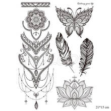 Тату-наклейки серии Ханна, искусственное тату, Бабочка, перо, мандала, ожерелье, цветок, черное тату, боди-арт для женщин, девушек, мужчин 2024 - купить недорого