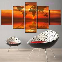 Conjunto de cinco peças para decoração caseira, sala de estar, mural hd, mapa de pôr do sol e arte do oceano, pintura de tela impressa modular, sem moldura 2024 - compre barato