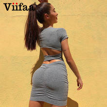 Viifaa-Vestido corto ajustado con espalda cruzada para mujer, minivestido Sexy para fiesta y discoteca, color gris, fruncido y elástico, para verano 2024 - compra barato