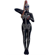 Shining Rhinestone Skeleton Print Black Jumpsuits Adult Women Ghost Bodysuit Scary Costume Halloween Performance For Women 2024 - buy cheap