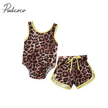 2020 verão maiô bebê meninas leopardo conjunto de biquíni maiô beachwear bodysuits shorts 2 pçs tankini 2024 - compre barato