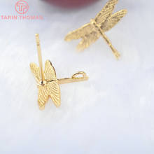 Pendientes de latón con forma de libélula, accesorio de joyería de alta calidad, Color dorado, 24k, 16x11mm, 10 Uds. 2024 - compra barato