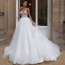 Элегантное блестящее Тюлевое свадебное платье, сделанное на заказ, без рукавов, со сверкающими аппликациями, бальное платье невесты 2024 - купить недорого