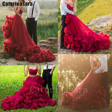 Red Ruffle Feather Wedding Dress Strapless Zipper Rhinestones Belt Bridal Gown Court Train 2024 - buy cheap