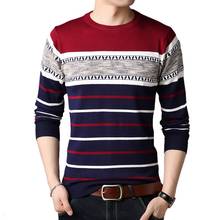 Мужской модный полосатый шерстяной свитер, теплый кашемировый пуловер, свитер, джемпер с круглым вырезом, мужской свитер большого размера 2024 - купить недорого