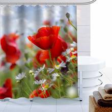 Poppy Flower Shower Curtain 12 Hook Polyester Fabric 3D Printing Bathroom Curtain Waterproof Mildew Proof Bath Curtain Decor 2024 - buy cheap