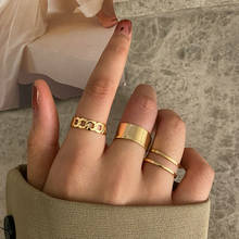 Conjunto de anillos huecos ajustables para mujer, anillos de dedo redondos geométricos de Metal Punk dorado, joyería de moda, bandas de boda femeninas para fiesta 2024 - compra barato