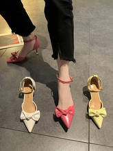 Simple Solid Color Casual Ladies Single Shoes Summer Fashion Wild Bow Buckle Fine Heel Temperament High Heels. 2024 - buy cheap