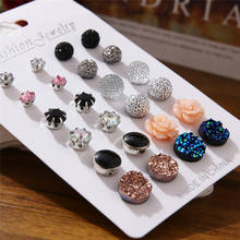 ALIUTOM 12Pairs/Set Round Stud Earrings Set With Card Crystal Flowers Earrings Women Rhinestone Imulated Pearl Earrings Jewelry 2024 - buy cheap