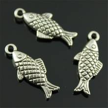 20 pçs pingente de peixe encantos para fazer jóias charme peixe 2 cores antigo bronze prata cor de peixe encantos 8x20mm 2024 - compre barato