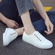 Autumn New Casual White Shoes Women's Fashionable Flat Vulcanized Shoes PU Leather Breathable Lacing Sneaker Female Plain Color 2024 - buy cheap