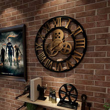 Reloj de pared de madera vintage clásico grande 3D, reloj colgante con engranaje retro, números romanos, decoración de estilo europeo para sala de estar 2024 - compra barato