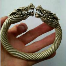 China estilo nacional antigo tibete prata esculpir par cabeça do dragão ajustar pulseira 2024 - compre barato