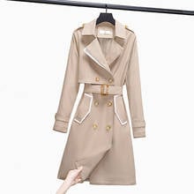 Primavera outono high-end blusão feminino novo 2021 coreano meados de comprimento casaco estilo britânico casacos feminino trench coat com cinto 4xl 2024 - compre barato