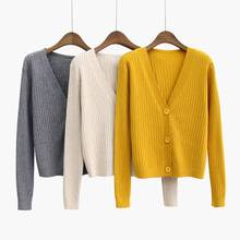 Suéter flat feminino com decote v, botões, cardigã de malha, suéter coreano, roupas para outono e inverno 2024 - compre barato