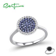Женское серебряное кольцо SANTUZZA, из серебра 925 пробы со сверкающими черными и синими звездами позвоночника, модные ювелирные украшения для вечеринок 2024 - купить недорого