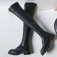 2022 Winter Warm Pumps Shoes Women Lace Up Stretchy Thigh High Martin Boots Female Long Shaft Round Toe Platform Oxfords Shoes 2024 - buy cheap