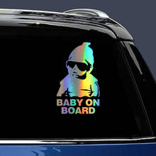 Adesivo de carro baby a bordo, adesivos engraçados de óculos de sol infantil, decalques, vinil, estilo de carro 14*9cm 2024 - compre barato