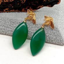 YYGEM-pendientes de ágata verde Marquesa natural para mujer, rellenos de oro, cz, escarabajo, estilo étnico 2024 - compra barato