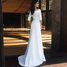 Vestidos De Novia Half Sleeve Satin Wedding Dress Crystal Beading Waist Trouwjurk Simple Hochzeitskleid Zipper Back Robe Mariage 2024 - buy cheap